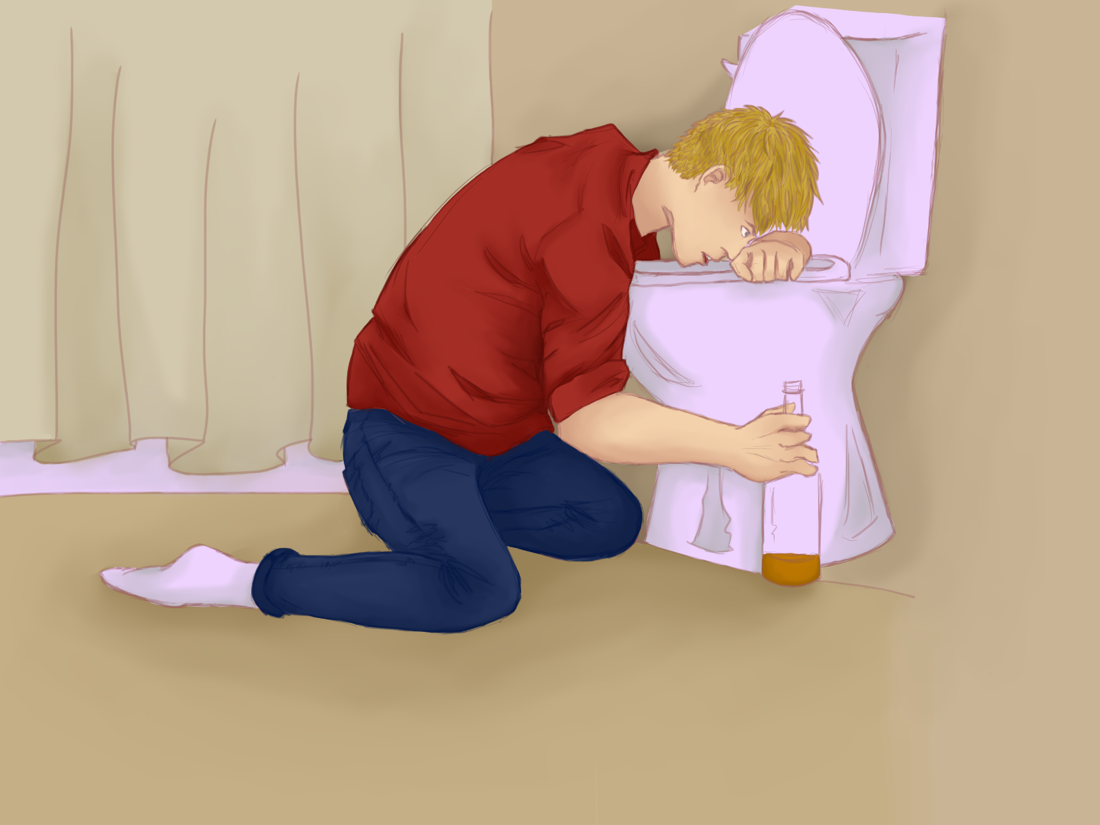 a man throwing up into a toilet